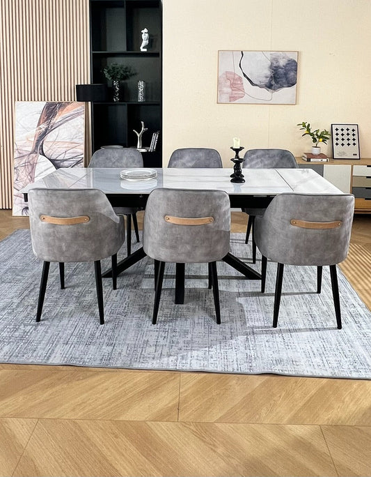 Oxford White Dining Table Set with 6 Harrison Chairs Grey