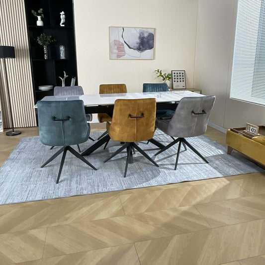 Oxford White Dining Table Set with 6 Russell 360 Auto Spin Chairs Mixed Colour