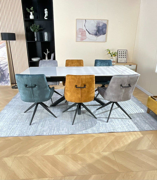 Oxford White Dining Table Set with Russell 360 Auto Spin Chairs Mixed colour