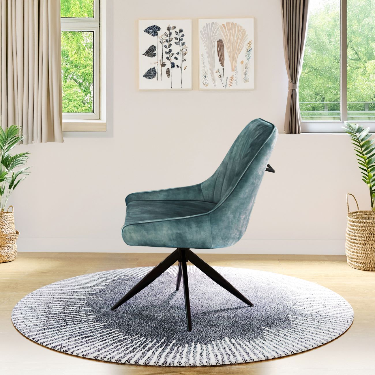 Oxford Black and 6 Russell Chairs Teal Blue Dining Set