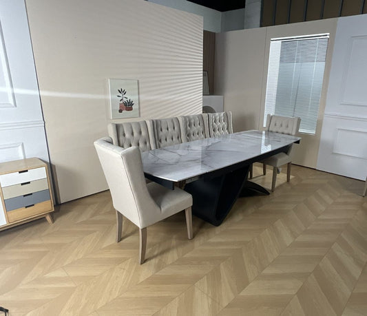 Semi Infinity Marble Effect Dining Set