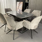 Cleo Twist Dining Set Grey with White Tulip 360 Auto Spin Chairs with Armrest