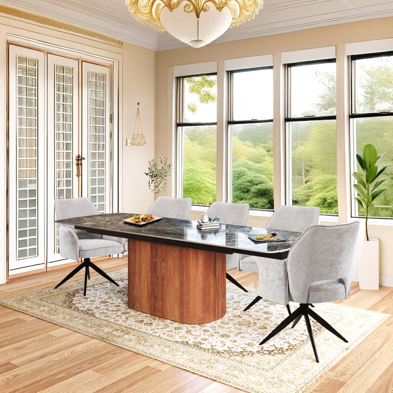 Urban Imani Table & 6 Tulip Chairs Grey Dining Set