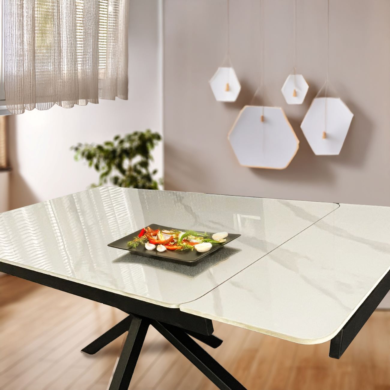 Oxford Black and 6 Russell Chairs Grey Dining Set