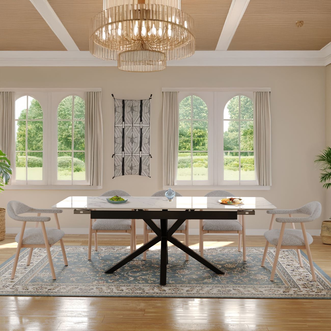 Oxford Black and 6 Hendrix Chairs Hevre 22 Dining Set