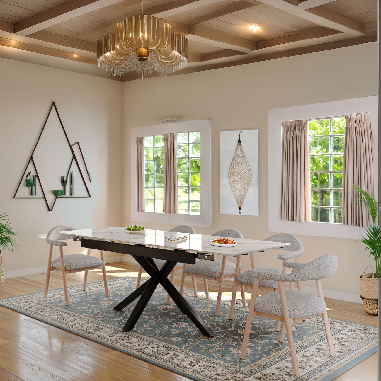 Oxford Black and 6 Hendrix Chairs Hevre 22 Dining Set