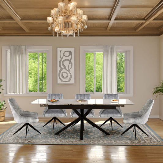 Oxford Black and 6 Russell Chairs Grey Dining Set